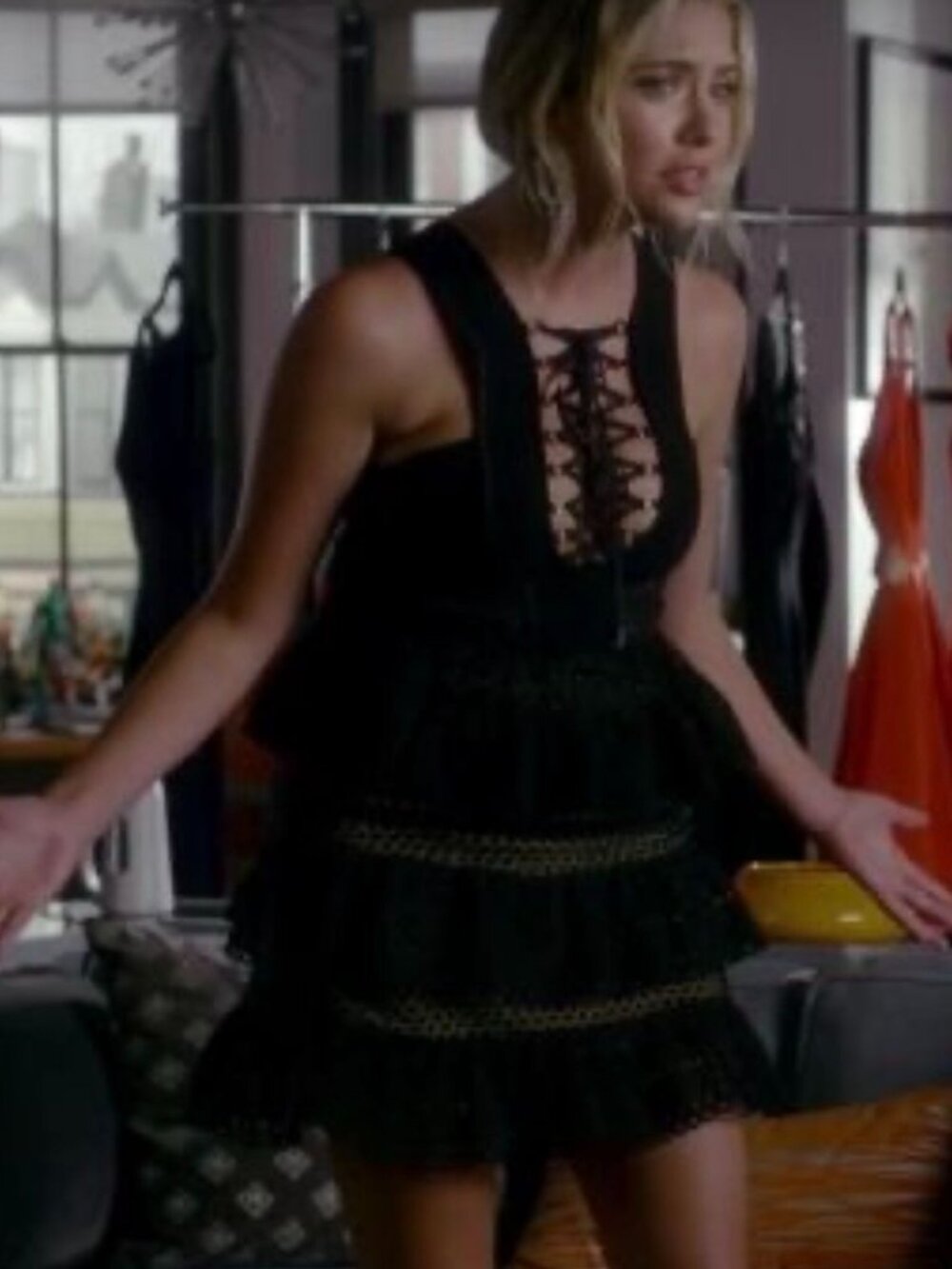 Self Portrait Lace Up Tiered Dress in Black - Picture 14 of 15